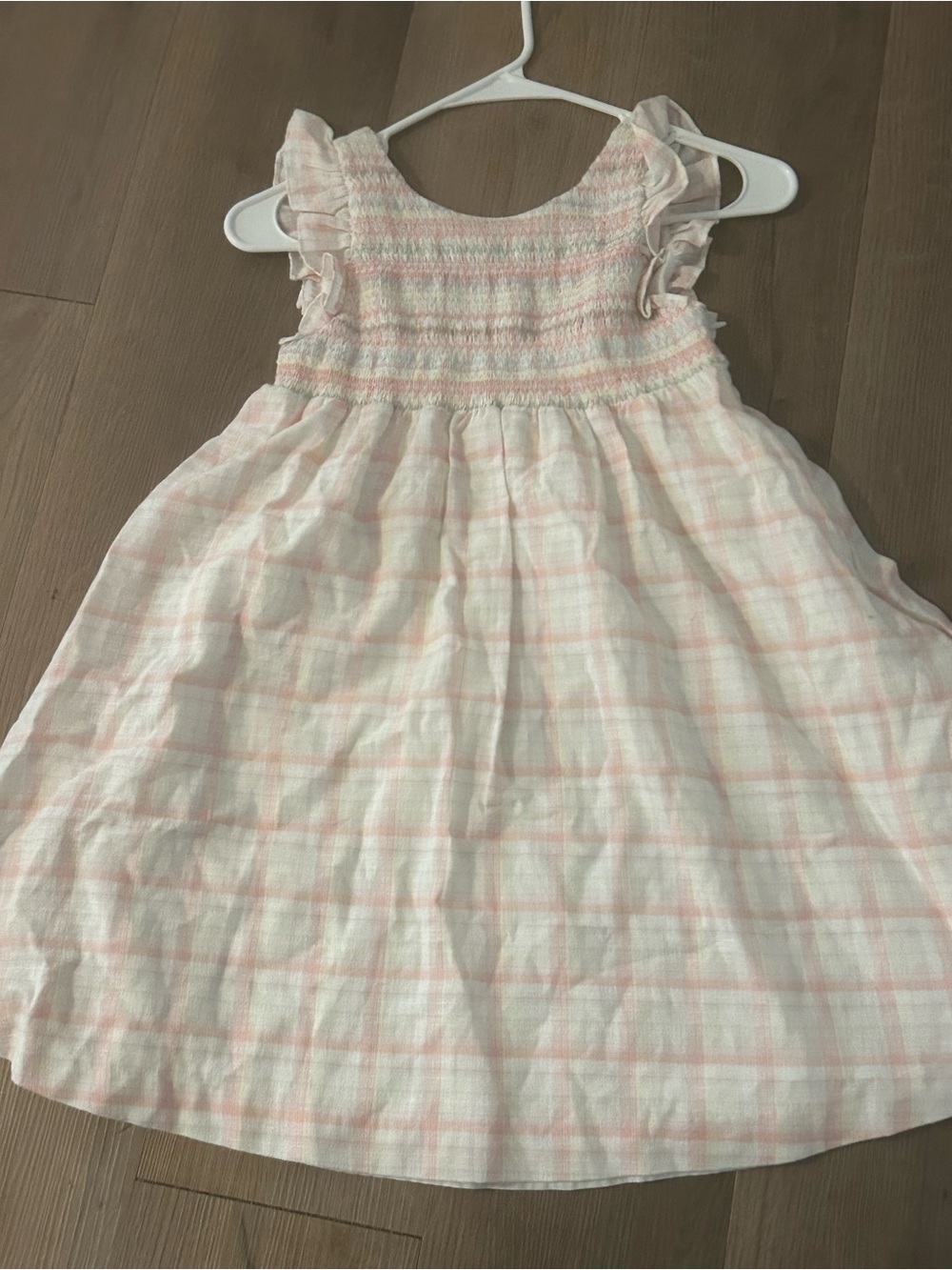 Tartine et Chocolat White and Light Pink Plaid Ruffle Dress